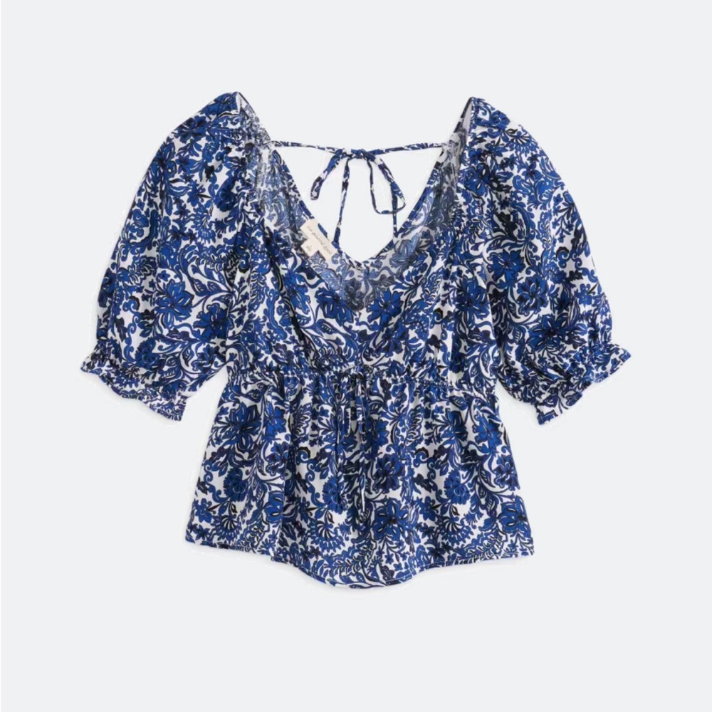 Chic Blue Patterned Women's Blouse
